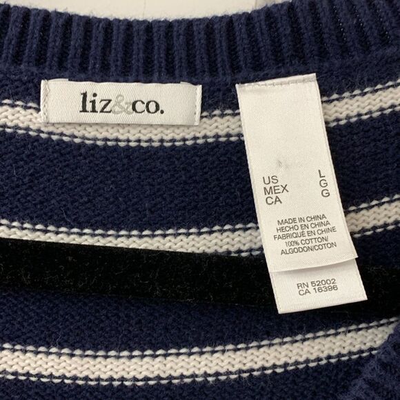 Liz & Co Size Large 3/4 sleeve pullover navy/white stripe sweater - Picture 6 of 10